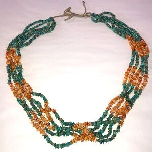 Turquoise and Coral 5 Strand Navajo Necklace